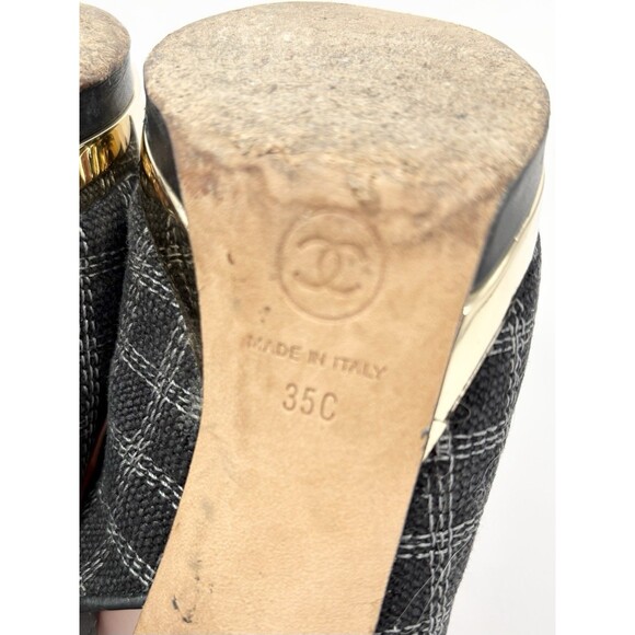 Chanel Black Checkered Embroidered Canvas Peep Toe Platform Slingbacks Sz EU 35C - Picture 16 of 16